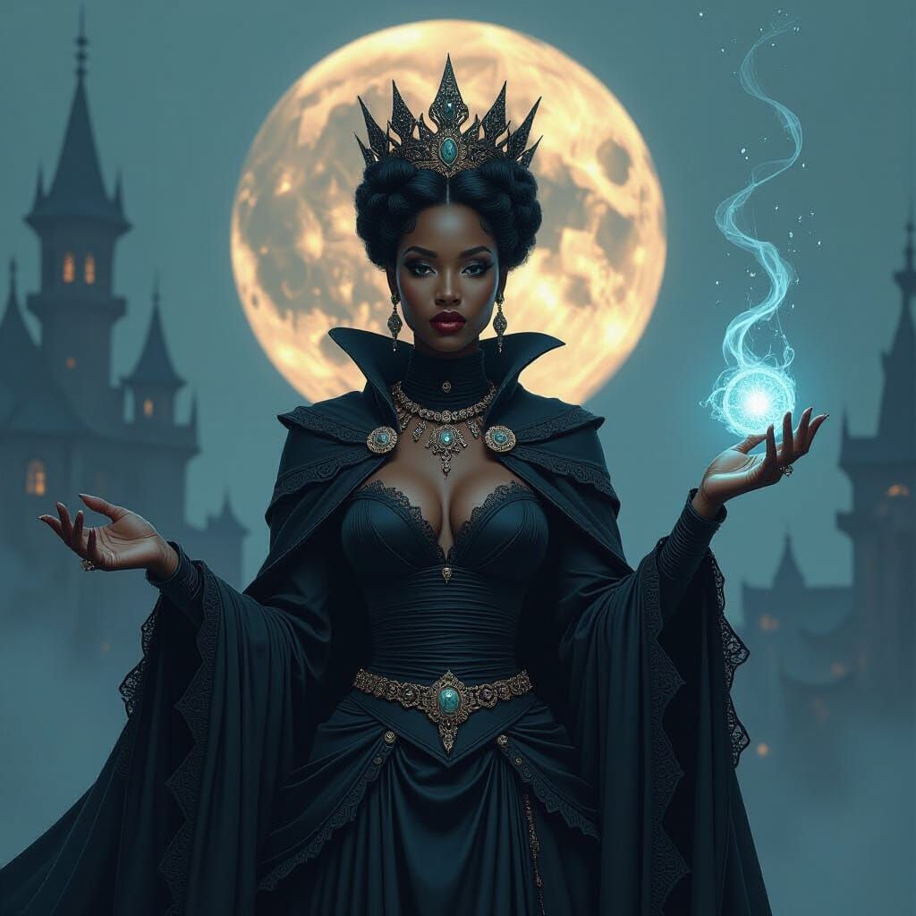 Mystical African American Queen in Dark Fantasy Style