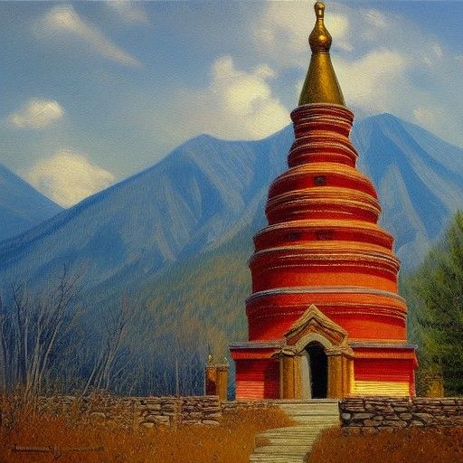 Siberian Temple in Oil Painting Style