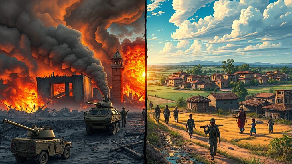 War and Peace Split Image in Comic Book Style