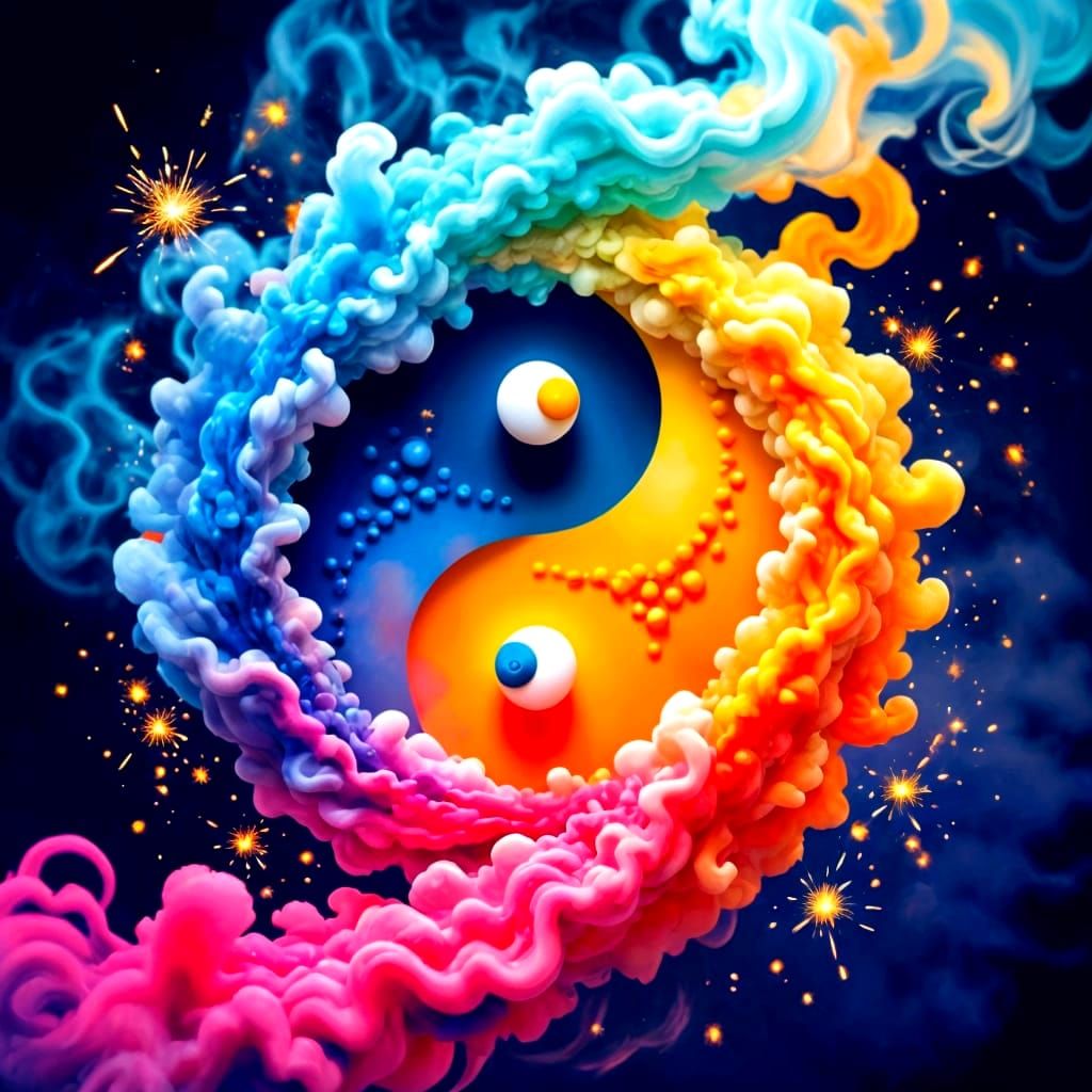 Yin and Yang in Smoke and Fireworks