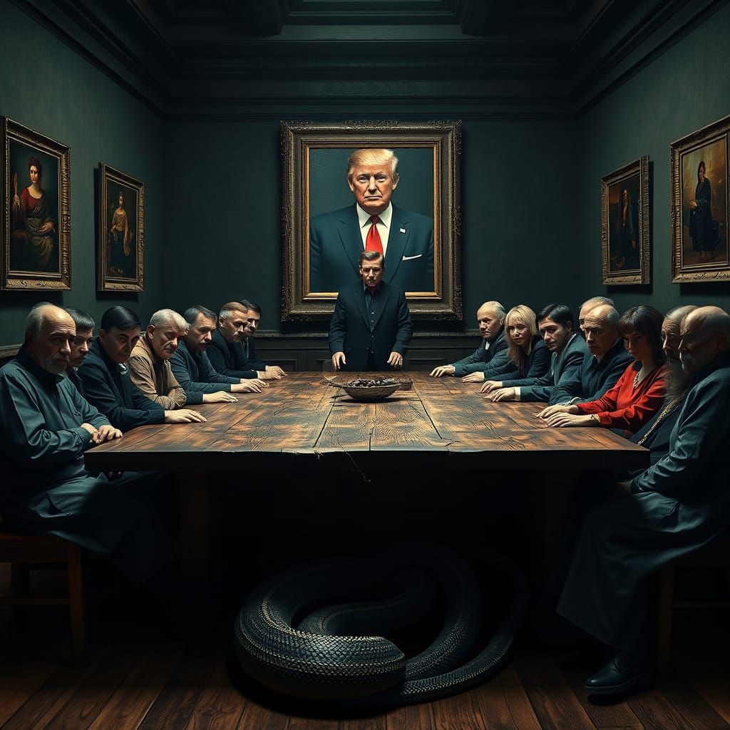 Ominous Supper: A Symbolic Scene in Photorealistic Style