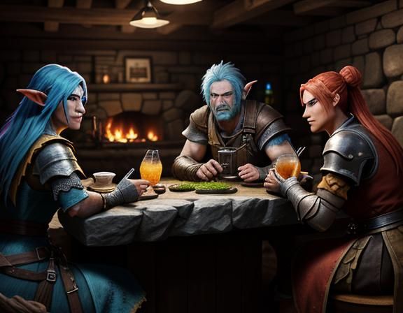 Goblins Toasting Cocktails in Rustic Tavern, 3D Game Art