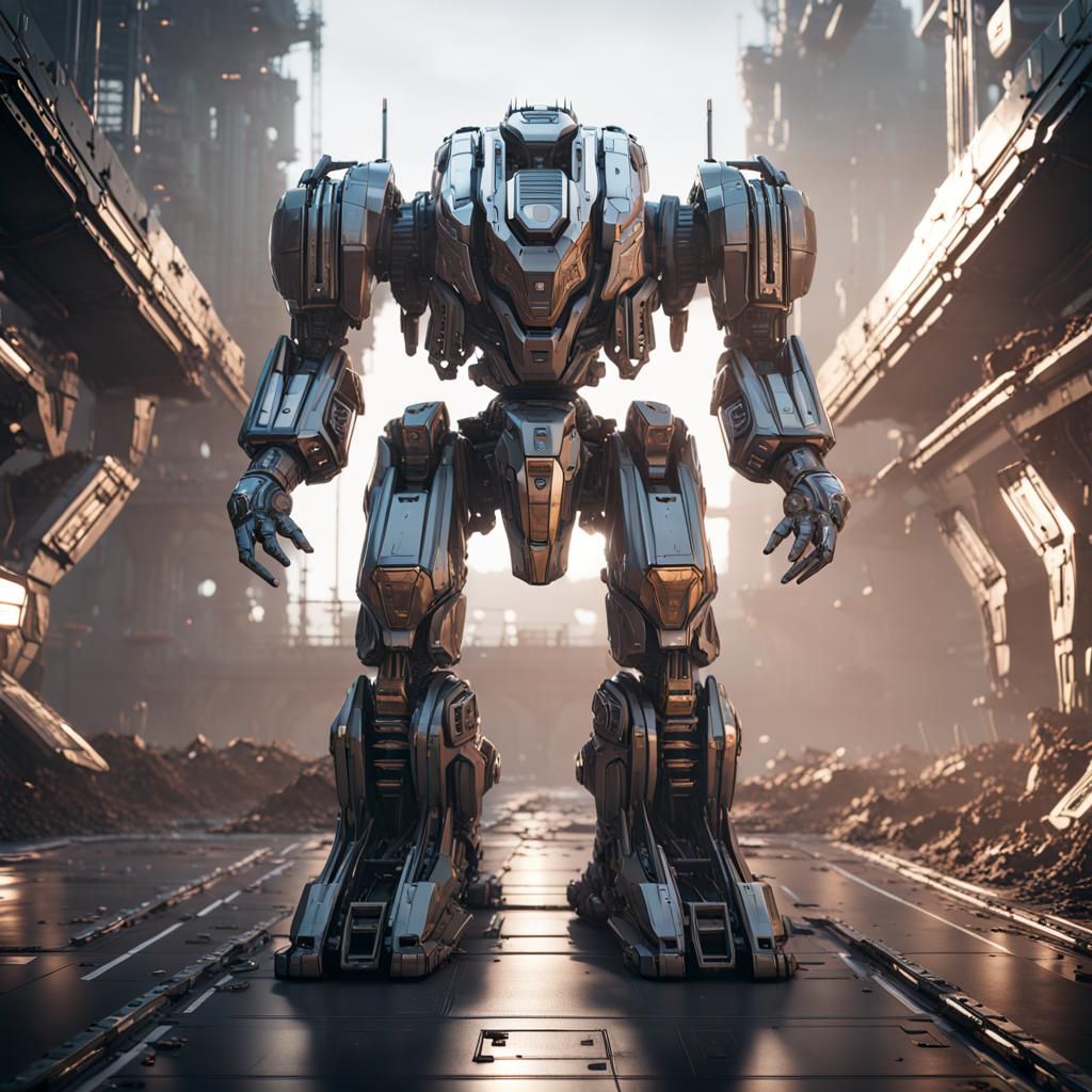 Futuristic Giant Robot in Sci-Fi Cityscape