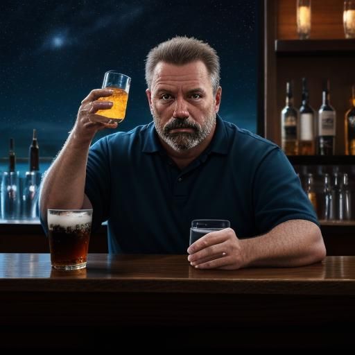 Hyperrealistic Bar Scene: Man with Empty Shot Glass