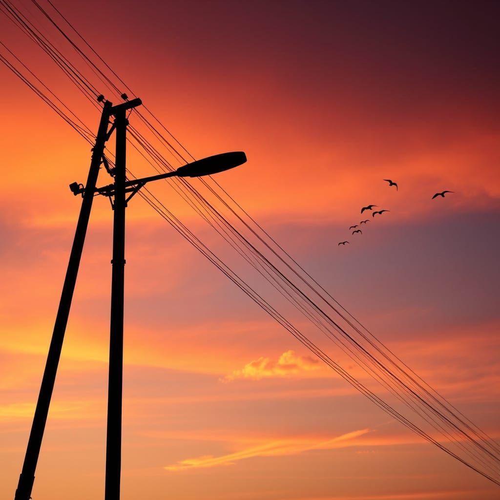 Vibrant Streetlight Silhouette at Sunset
