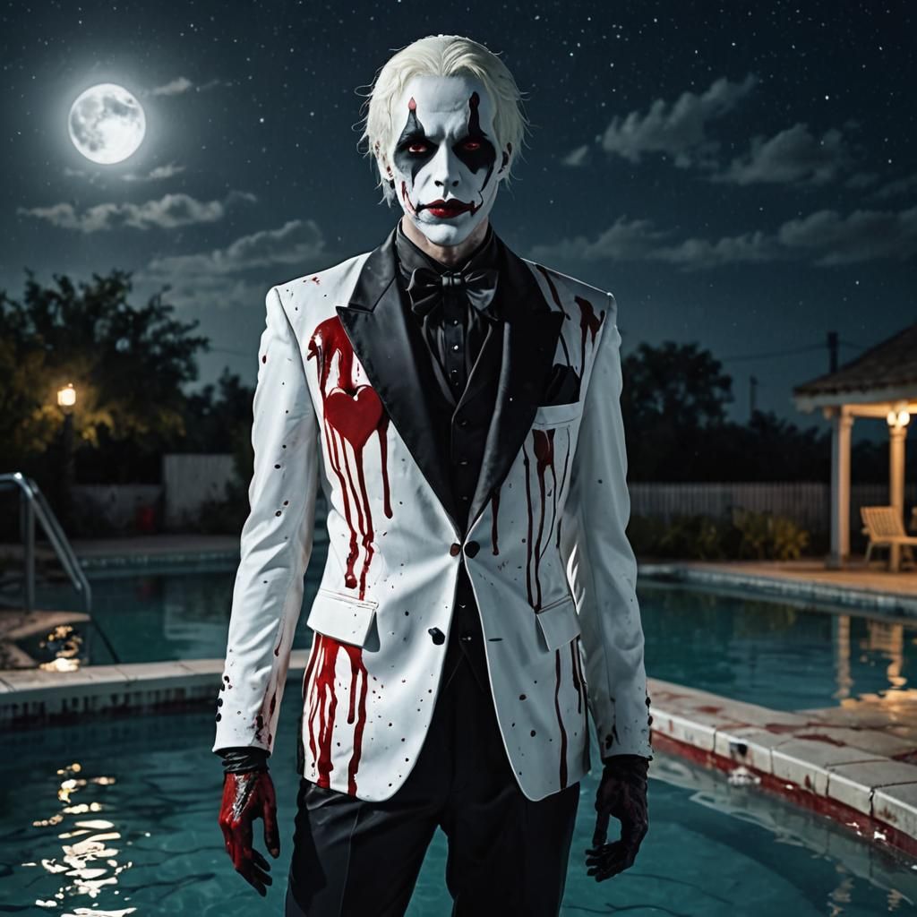 Creepy Pierrot Ghost in Bloody Scene