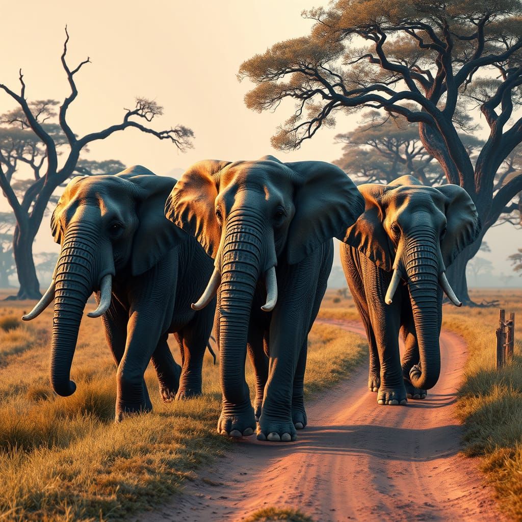 Majestic Elephants Procession in a Whimsical Fantasy World