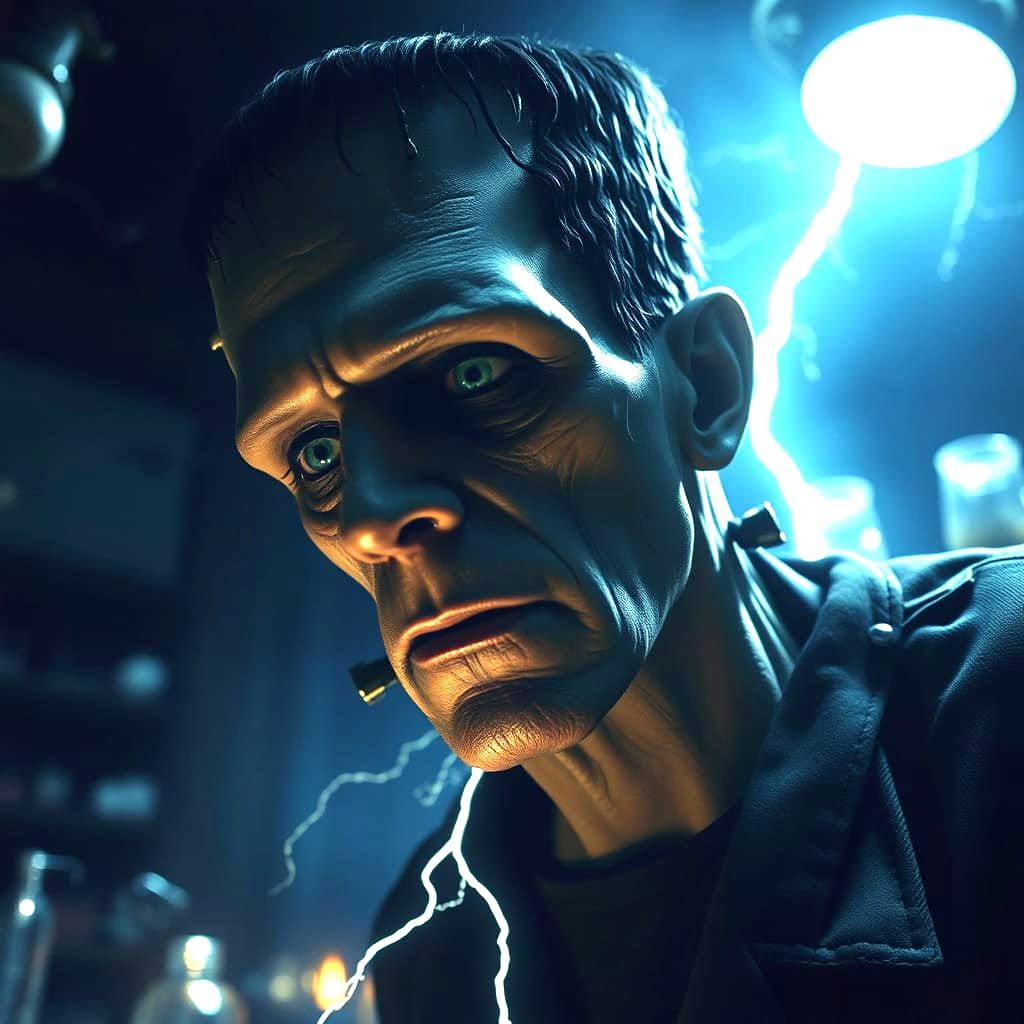 Electrifying Frankenstein Moment in a Darkened Lab