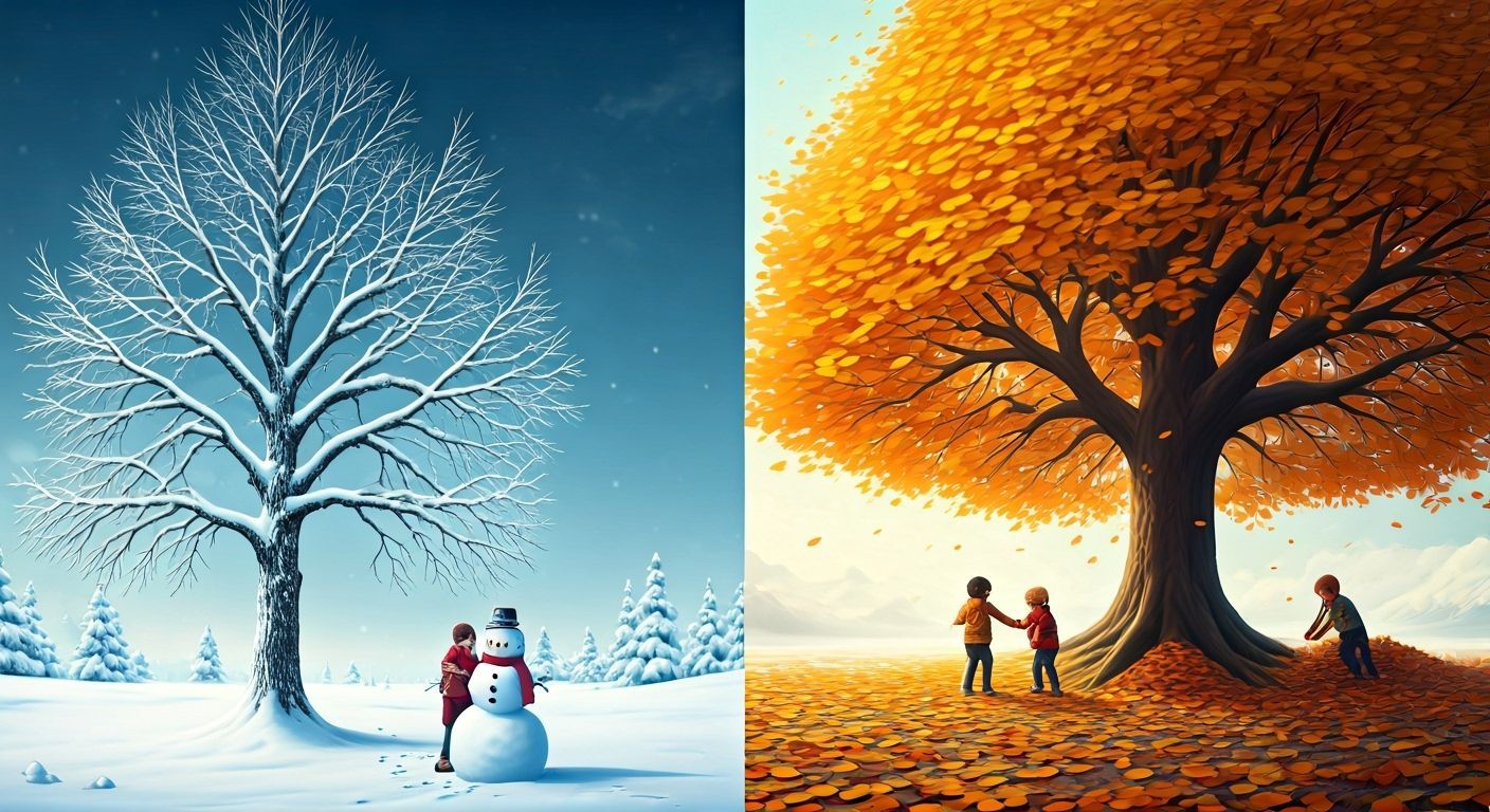 Autumn and Winter Split Screen Landscape
