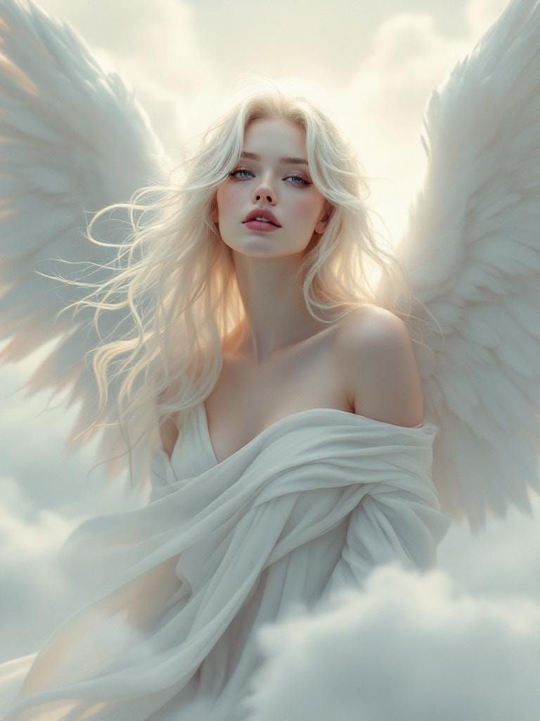 Ethereal Angel Woman with Rose-Tipped Wings