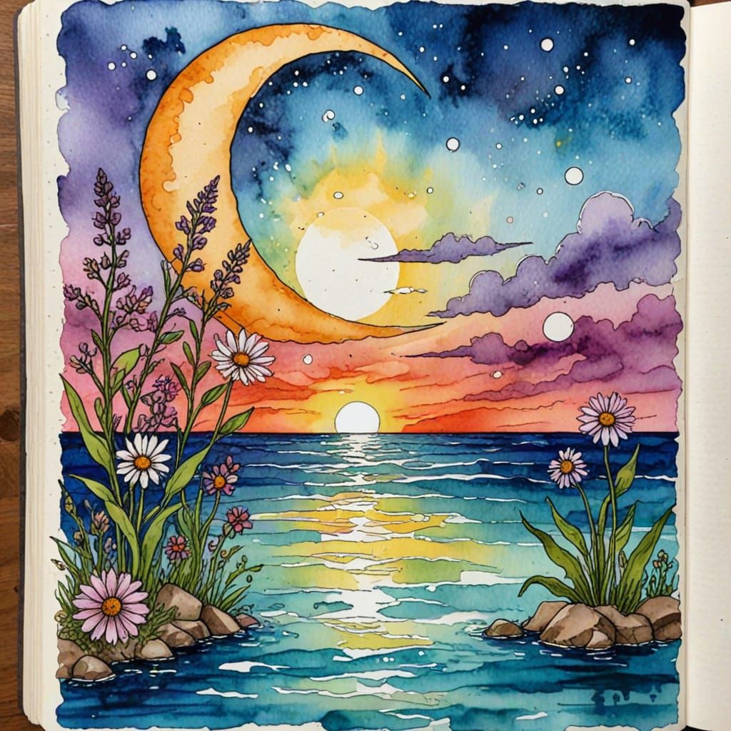Vibrant Alchemist's Sunset Journal Page