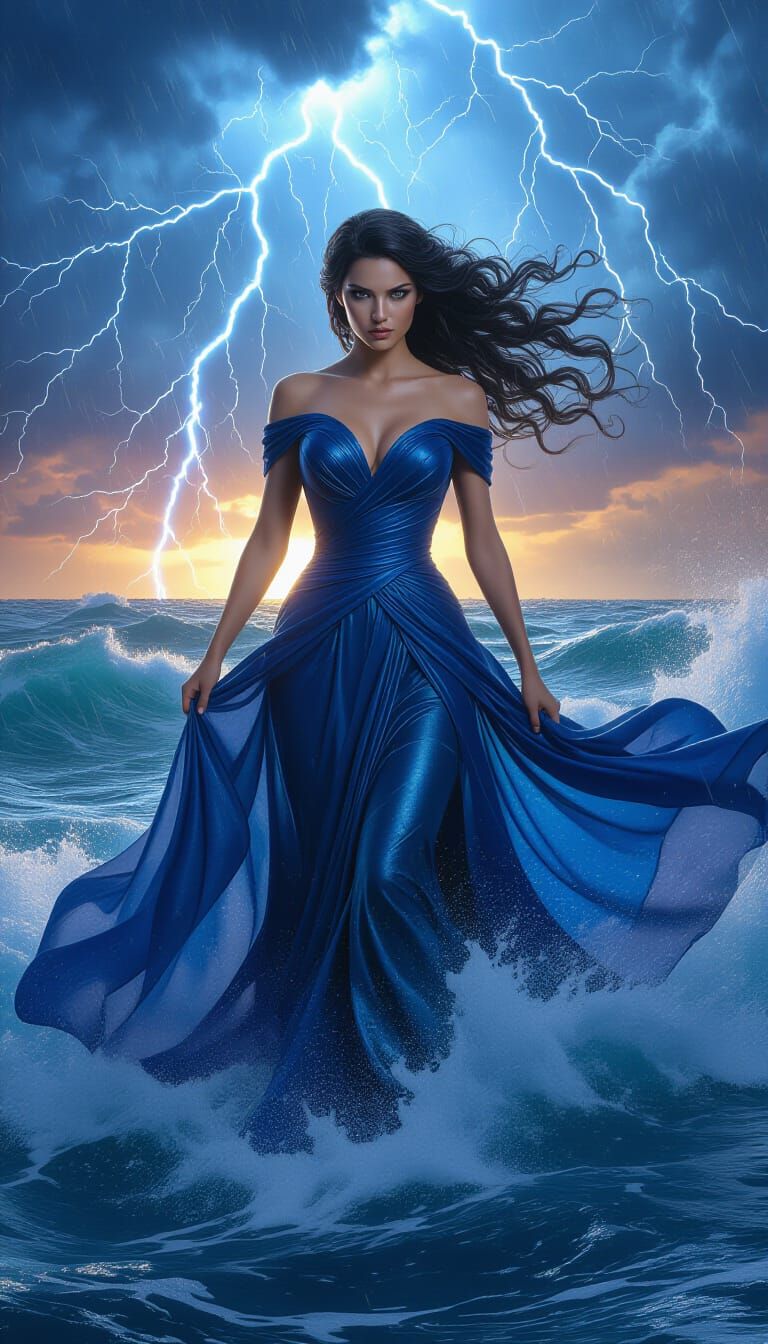 Storm Goddess Emerges from Ocean Tempest