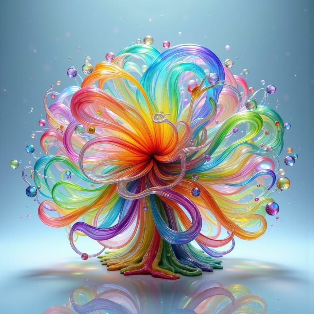 Surrealist Glass Sculpture in Vibrant Colors and Luminosity