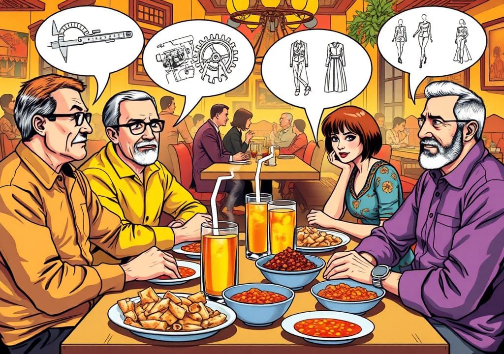 Cape-Malay Restaurant Scene in Ligne Claire Comic Style