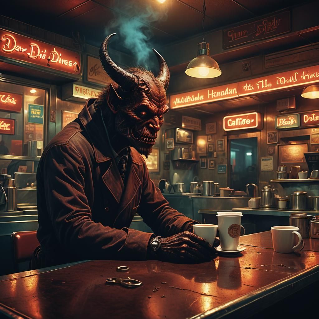 Devil at Diner: Dark Fantasy Concept Art