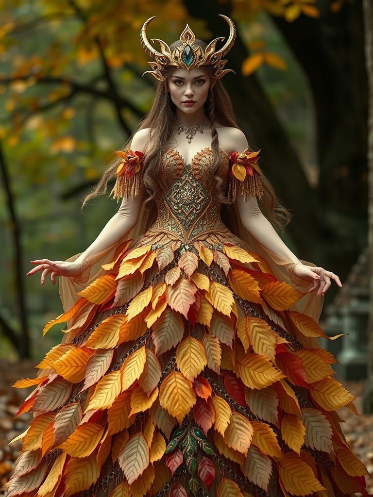 Elven Princess in Autumn Leaf Gown