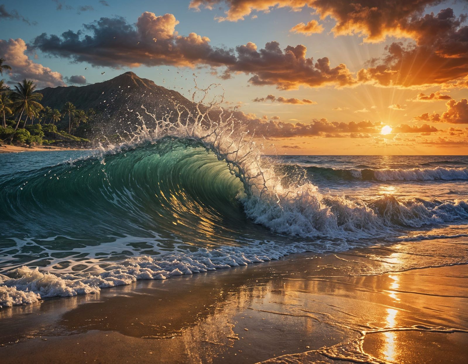 Hyperrealistic Sunset on a Hawaiian Beach