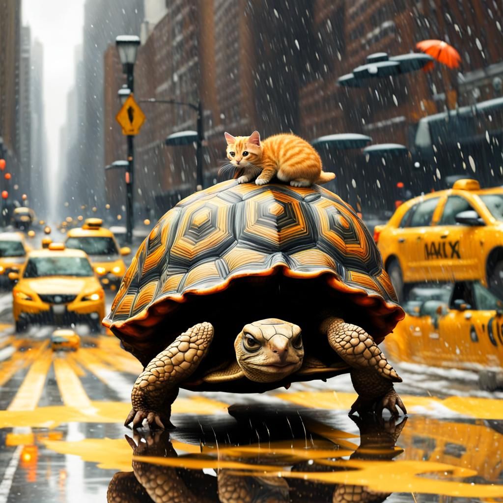 Tortoise Taxi Service in Snowy New York
