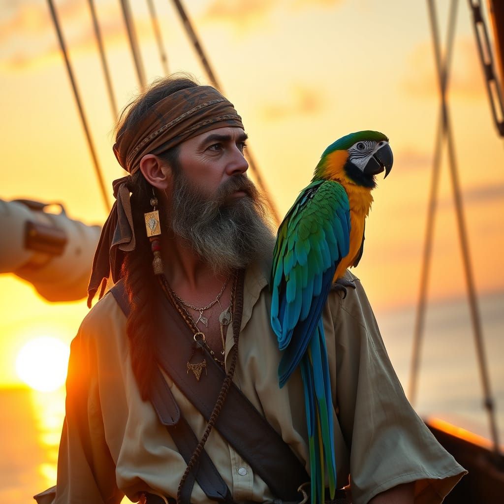 Pirate in Sunset Reflection