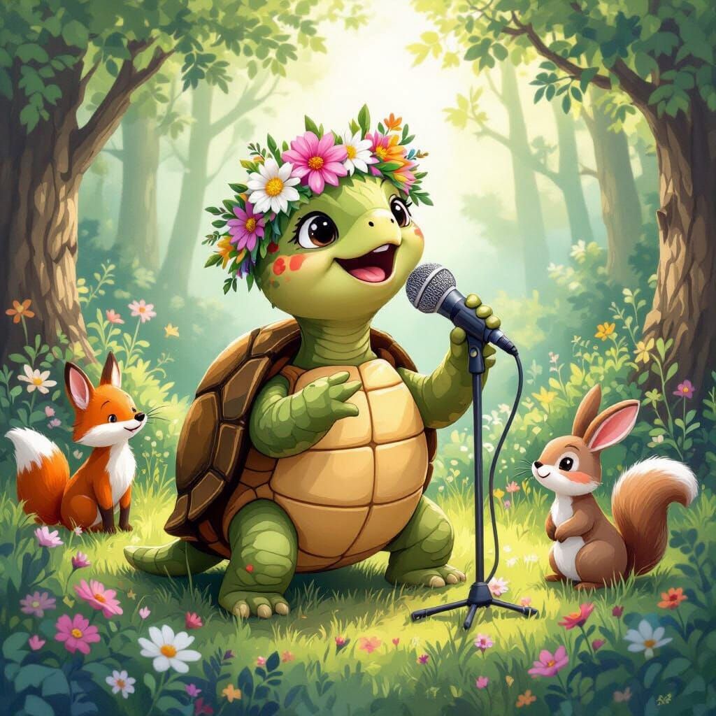 Turtle's Forest Concert: A Whimsical Animal Gathering