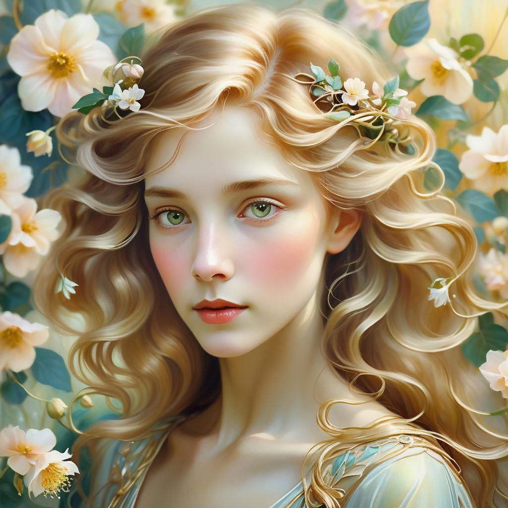Ethereal Woman Portrait in Art Nouveau Style