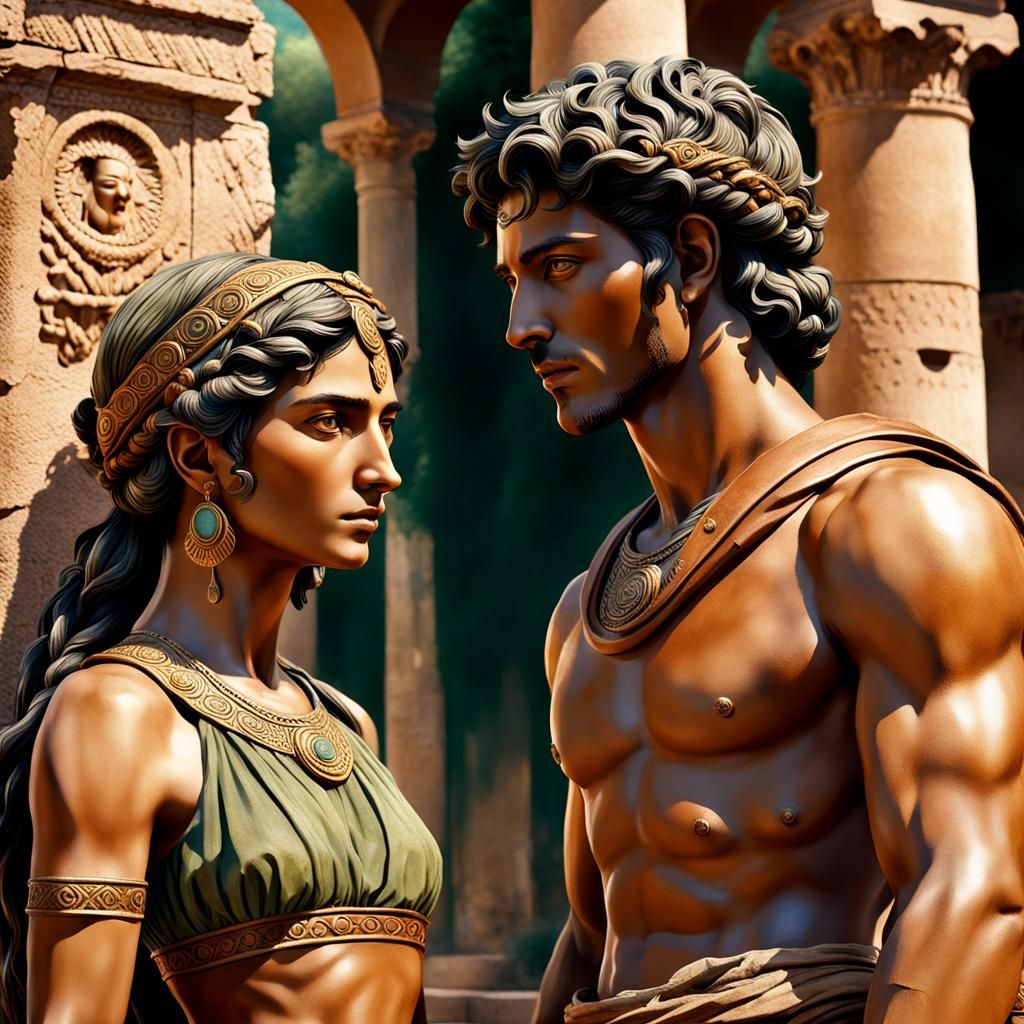 Vaporwave Anime Etruscan Couple in Ancient Italy