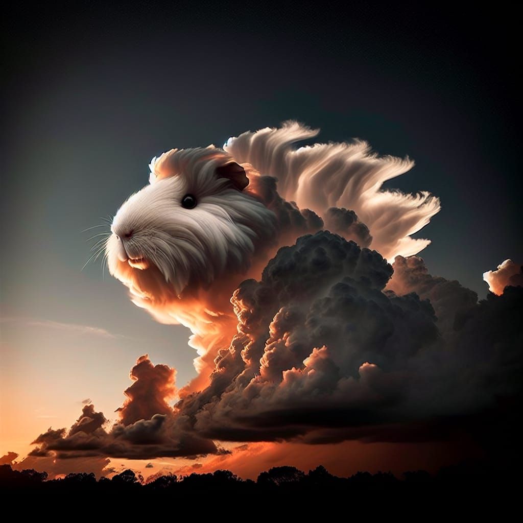 Guinea Pig Cloud Roaring Like a Lion at Sunset