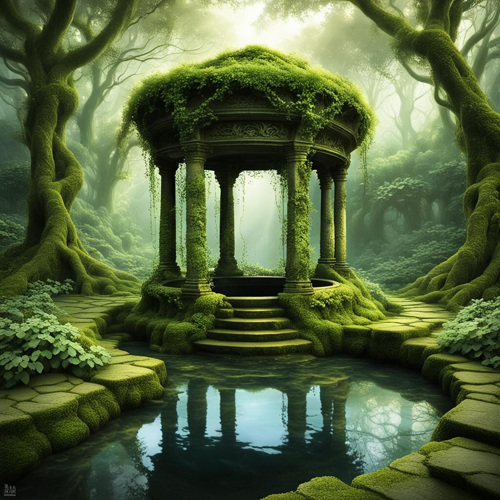 Mystical Wishing Well in Moonlit Forest