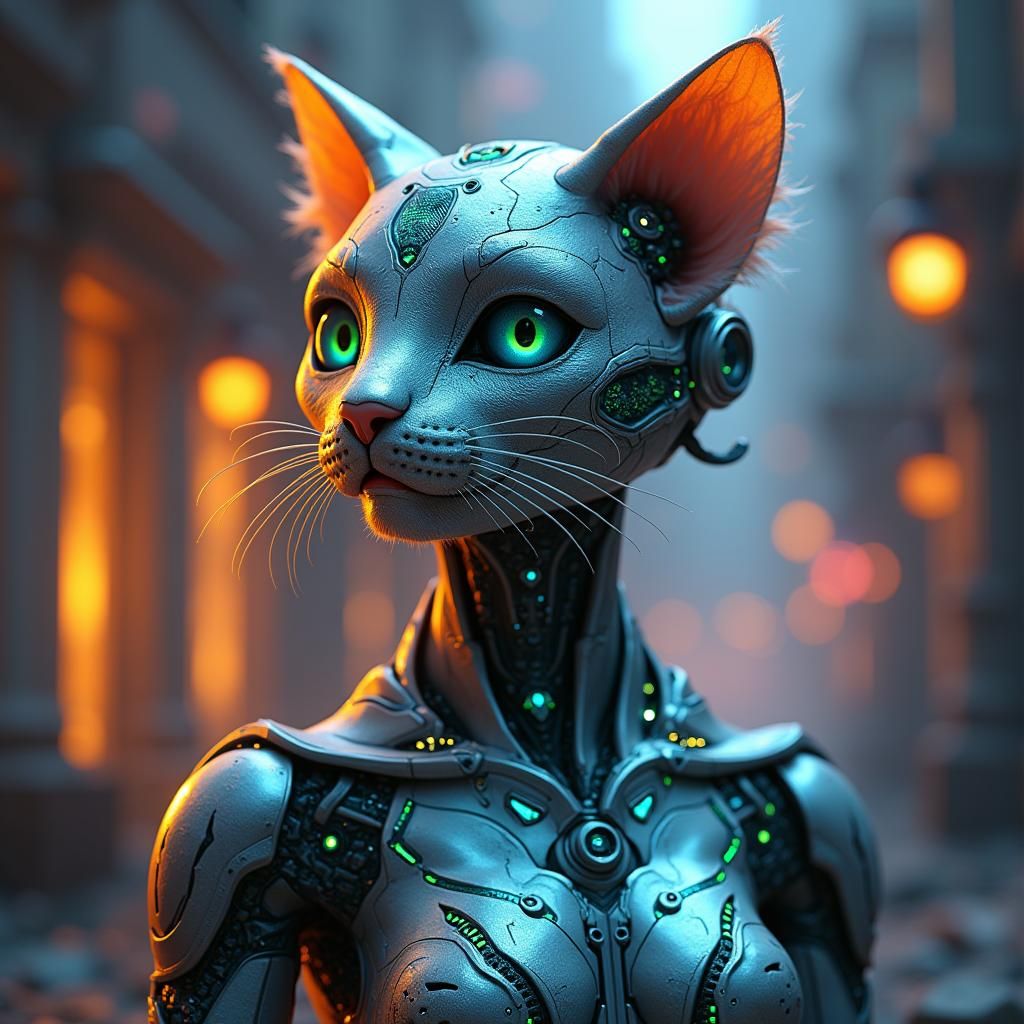Android with Cat Face in Fantasy Setting