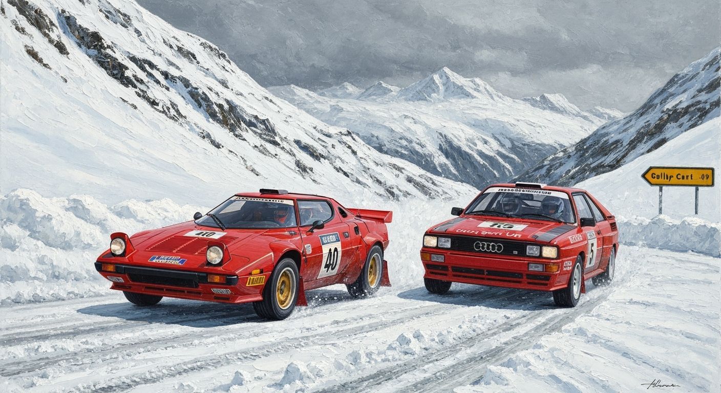 Lancia Stratos Leads Audi Quattro in Snowy Rally