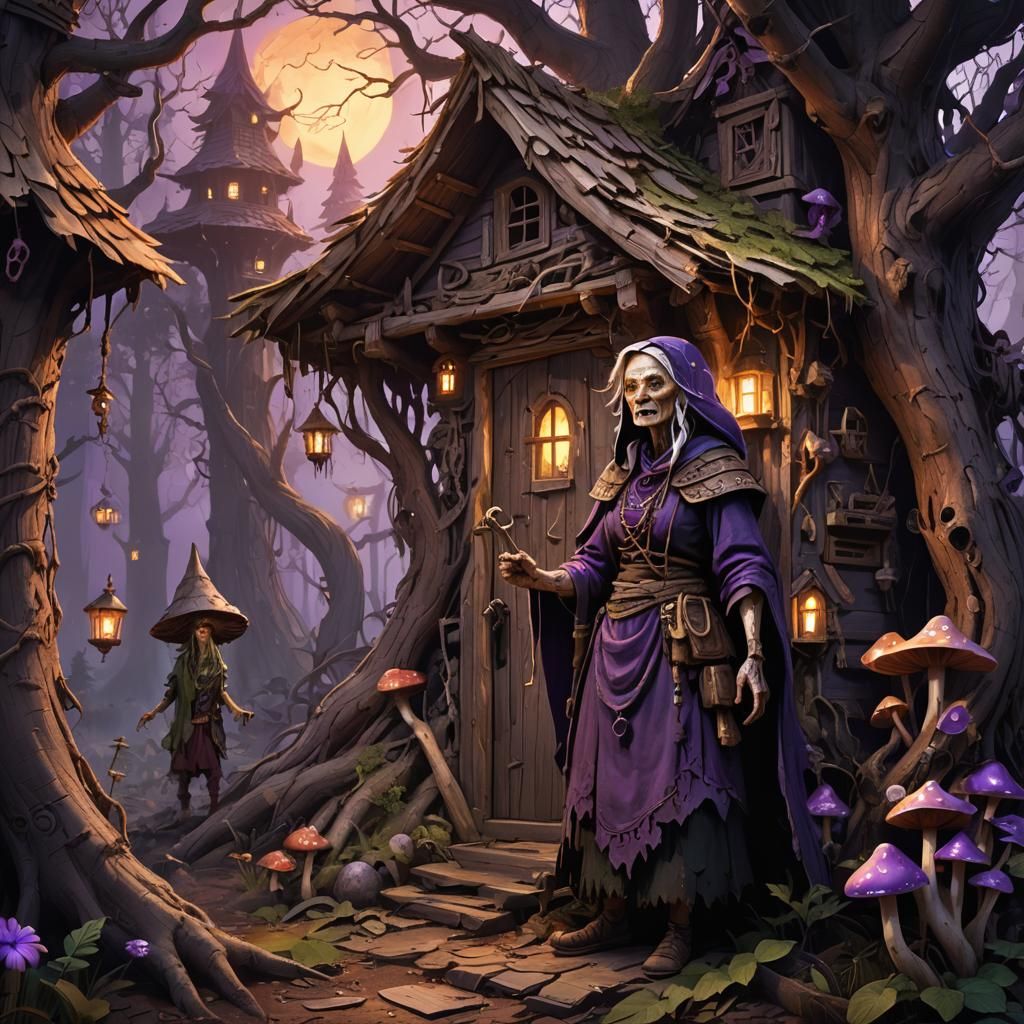 Baba Yaga's Forest Hut: Dark Fantasy Illustration