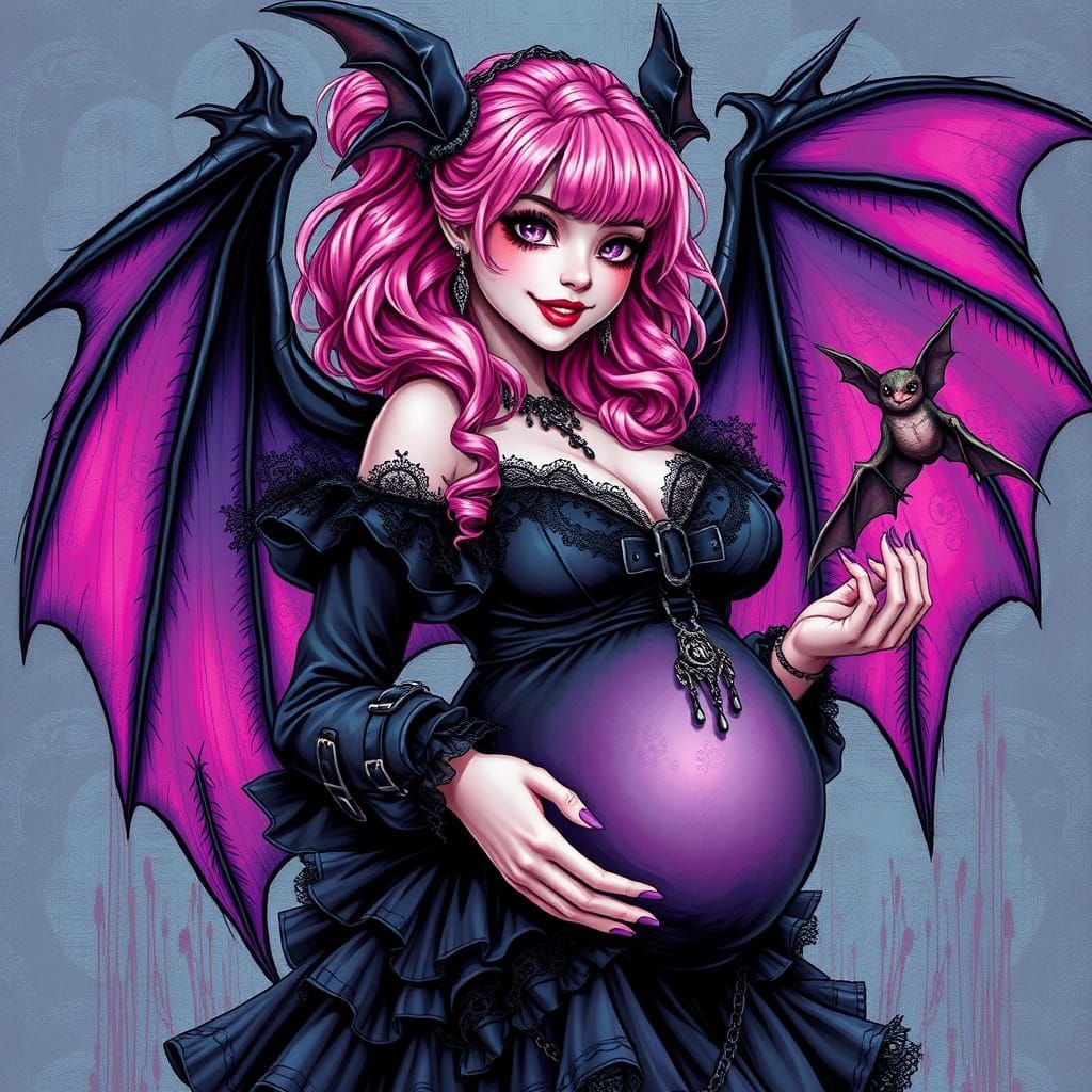 Mystical Witch with Gothic Beauty and Leathery Wings
