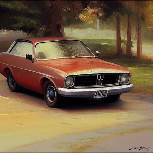 Cute Car in Oil Painting Style
