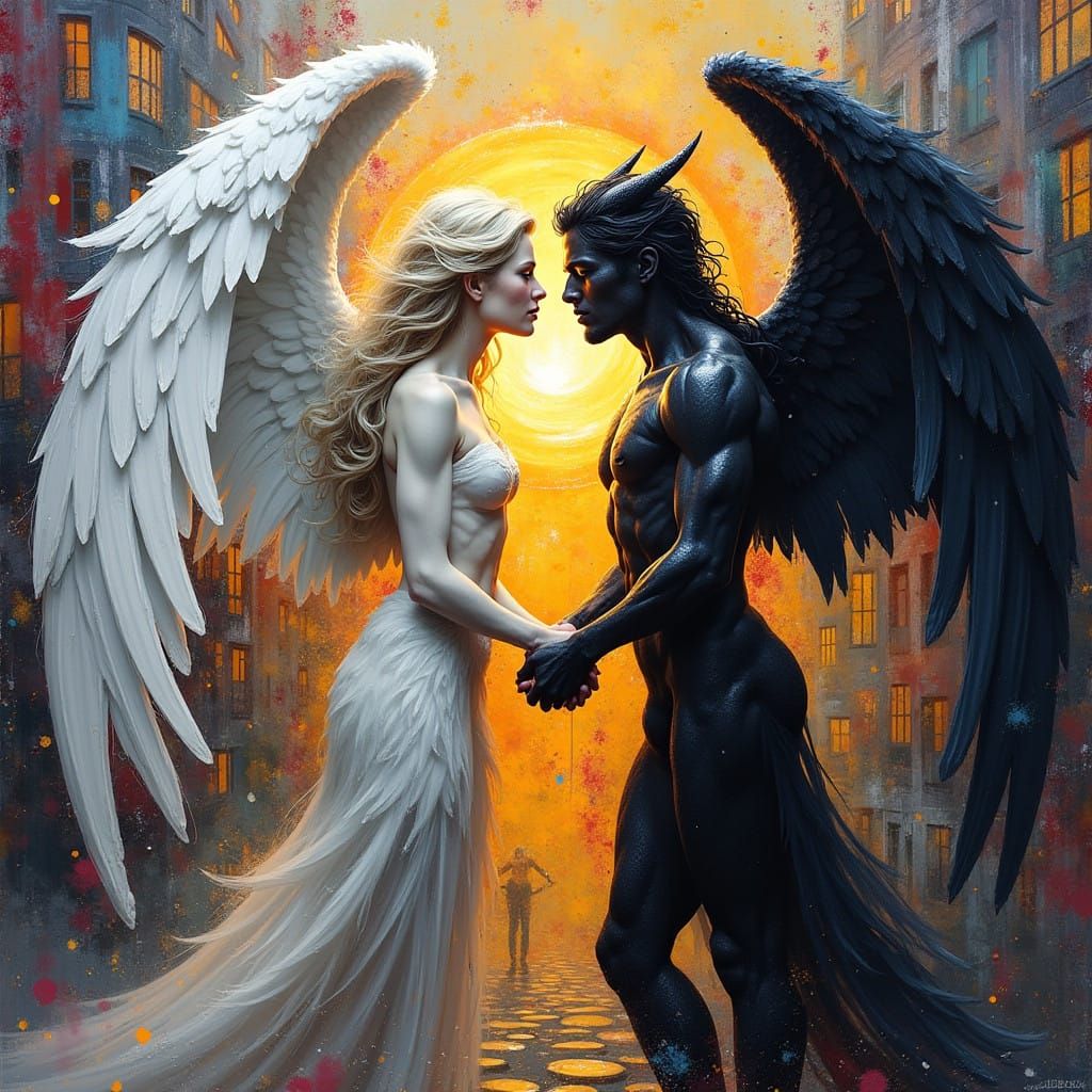 Entwined Angel and Devil in Secret Love