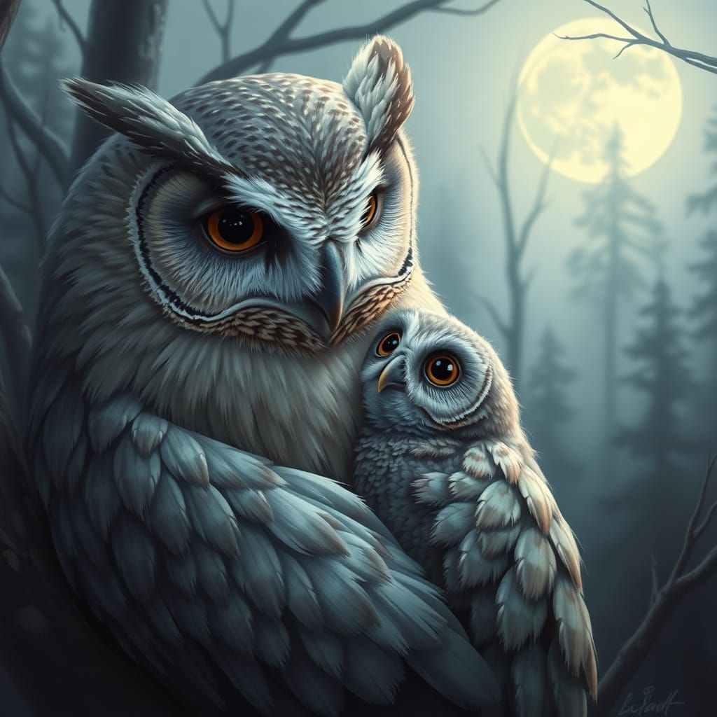 Serene Owl Mother Enfolds Her Adorable Baby in a Heartwarmin...