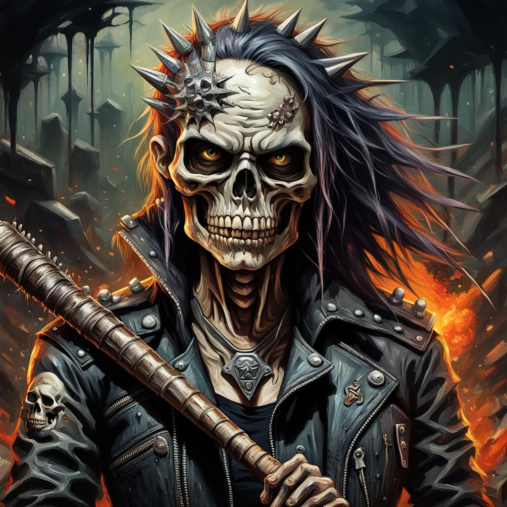 Grotesque Biker Skull in Impressionist Style