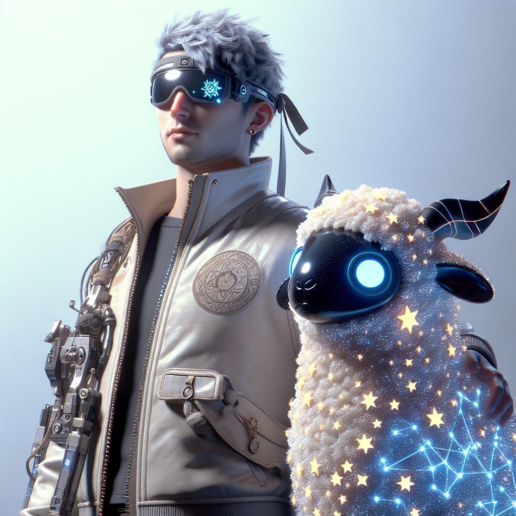 Spacefarer with Starsheep Companion: 3D Japanese Animation