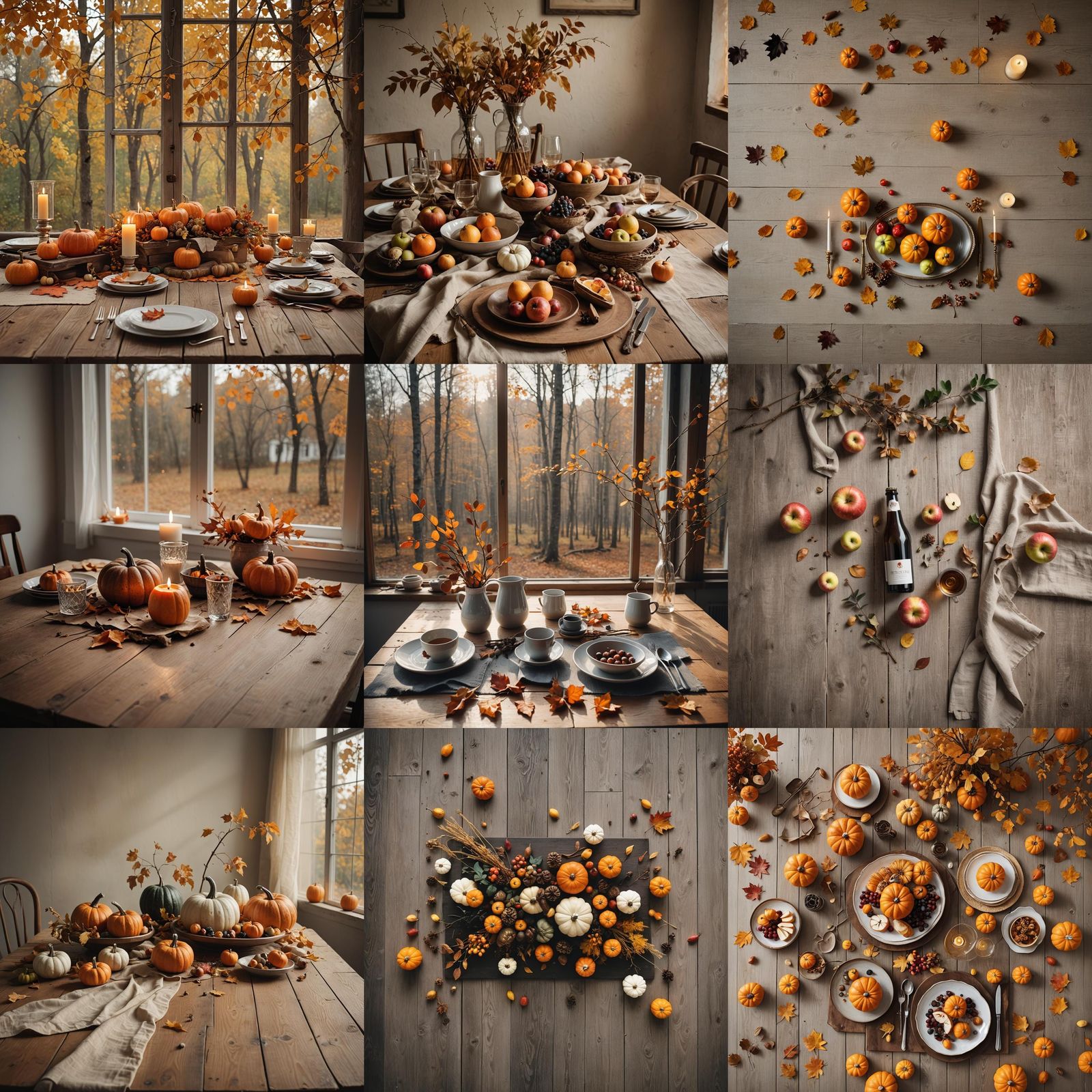 Minimalist Autumn Tablescapes in Realistic Photo Style