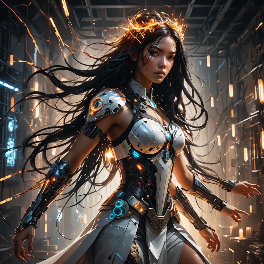 Futuristic Female Warrior in Dark Fantasy Style