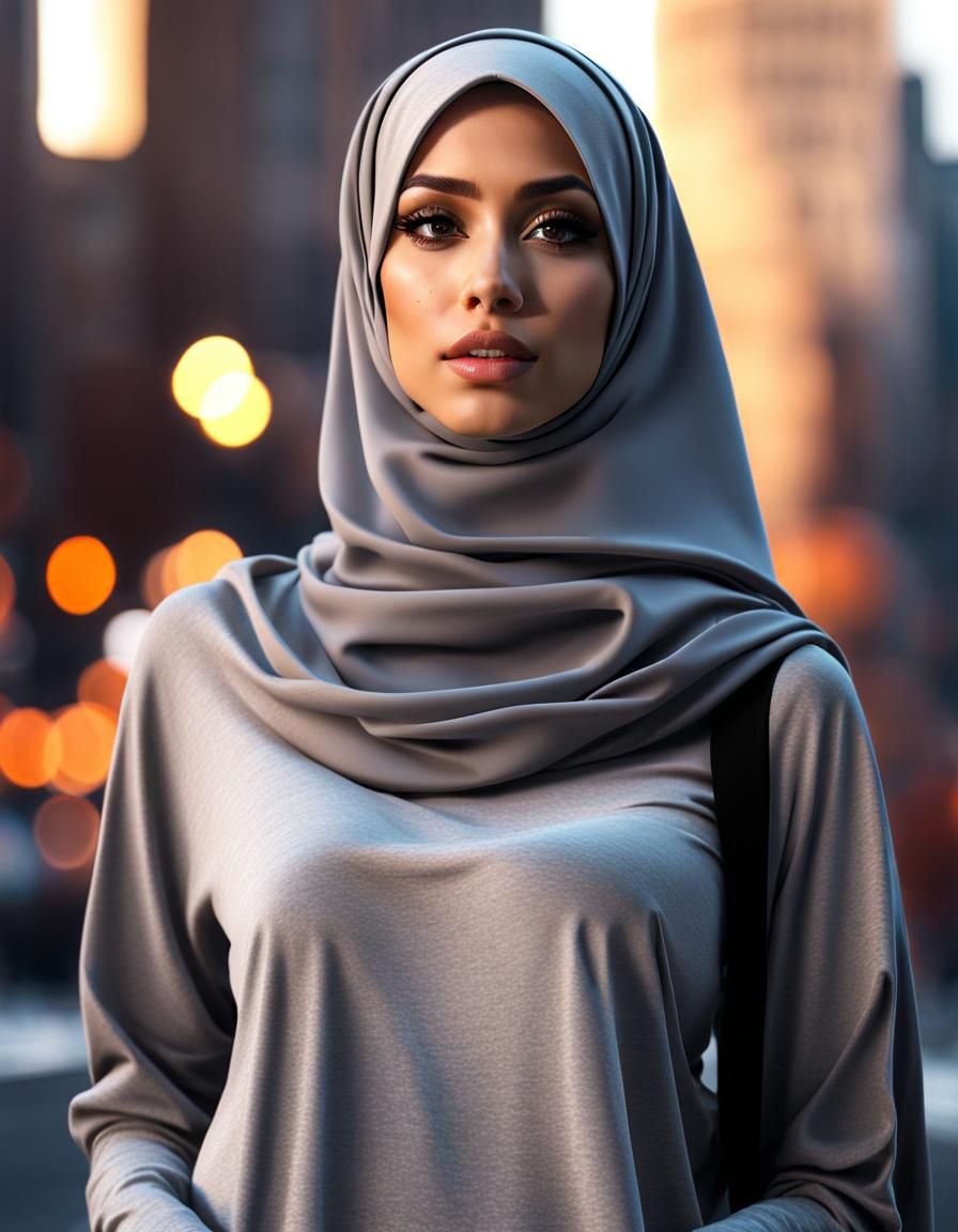 Gorgeous Hijabi Girl in New York City, Digital Art