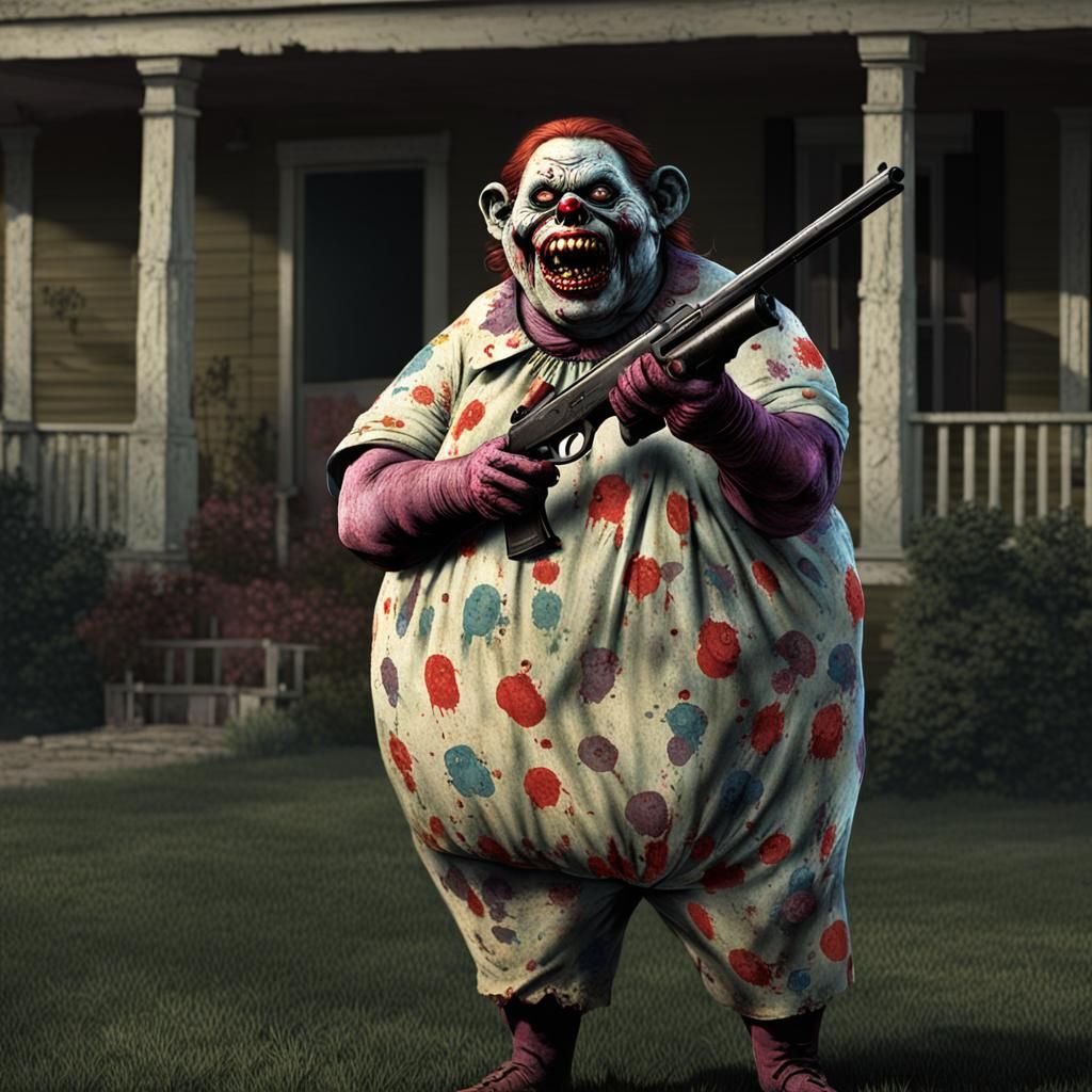 Morbid Zombie Clown Woman with Shotgun