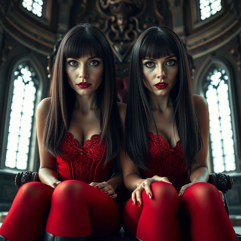 Mysterious Women in Red Lace Corsets