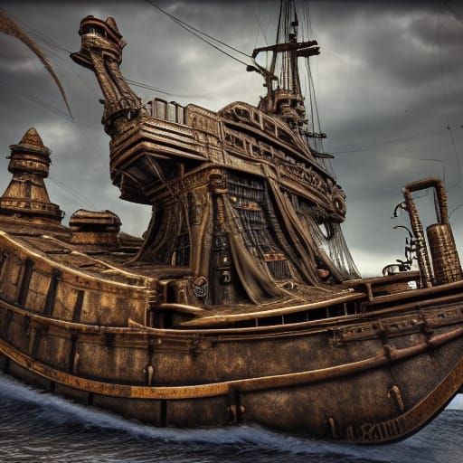 Dieselpunk Pirate Ship in Photorealistic Detail