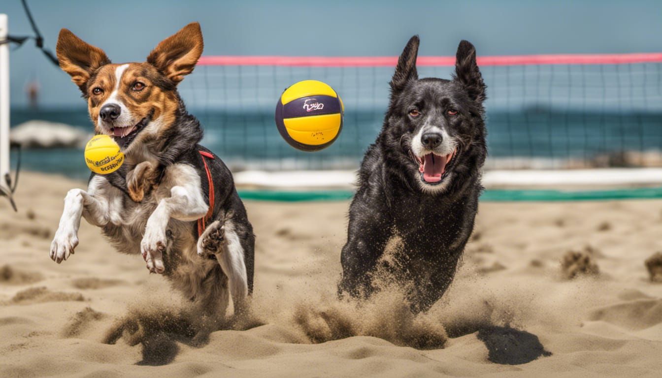 Dogs Playing Beach Volleyball