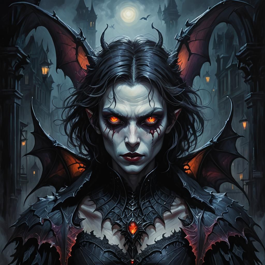 Mystical Vampire with Glowing Eyes in Dark Anime Art