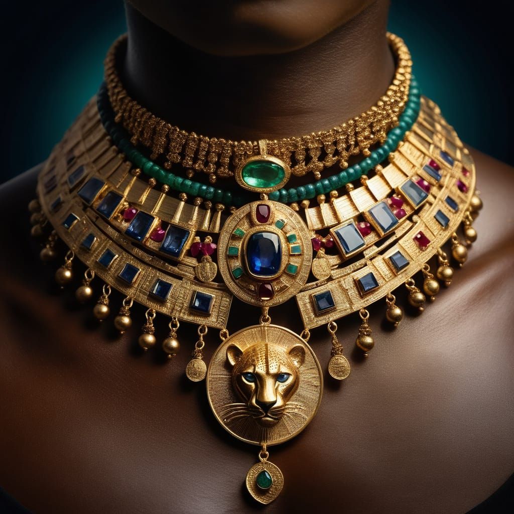 Golden Tribal Choker with Cheetah Symbol