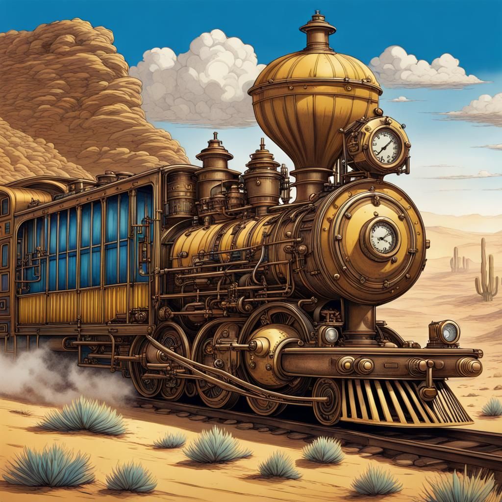 Steampunk Train Rushes Through the Desert