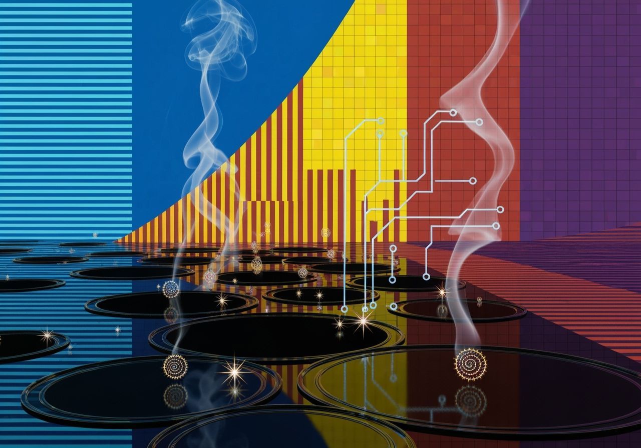 Synthwave Glitchcore Landscape with Reflective Pools