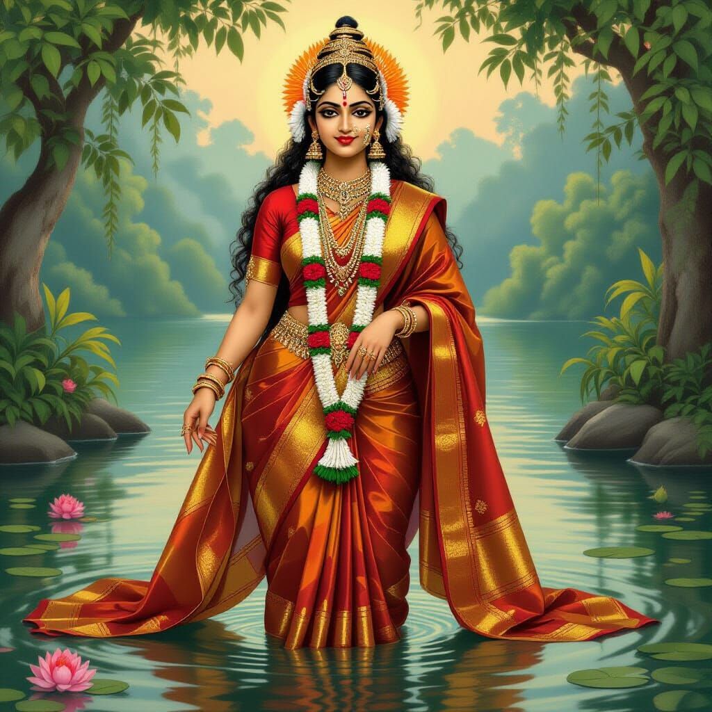 Devi Ma Manasha in Traditional Indian Art Style