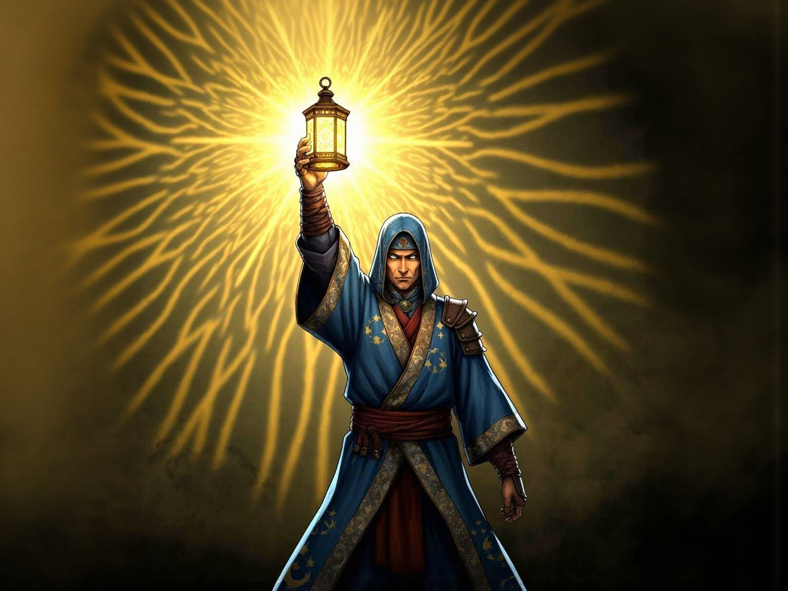 Mystical Warrior with Magical Lantern, Celestial Robes